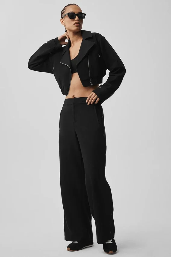 Pantaloni Cosmopolitan a vita media con bottoni a pressione - Nero