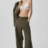 Pantaloni Cosmopolitan a vita media con bottoni a pressione - Olive Tree