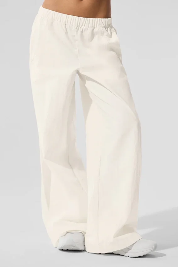 Pantaloni da ginnastica High-Waist a gamba larga - Avorio