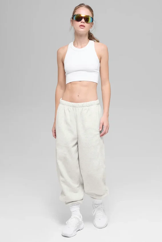 Pantaloni da jogging Retreat High-Waist in pile polare - Grigio melange bianco
