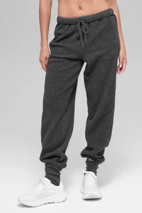 Pantaloni da jogging Retreat in pile polare High-Waist - Grigio scuro melange