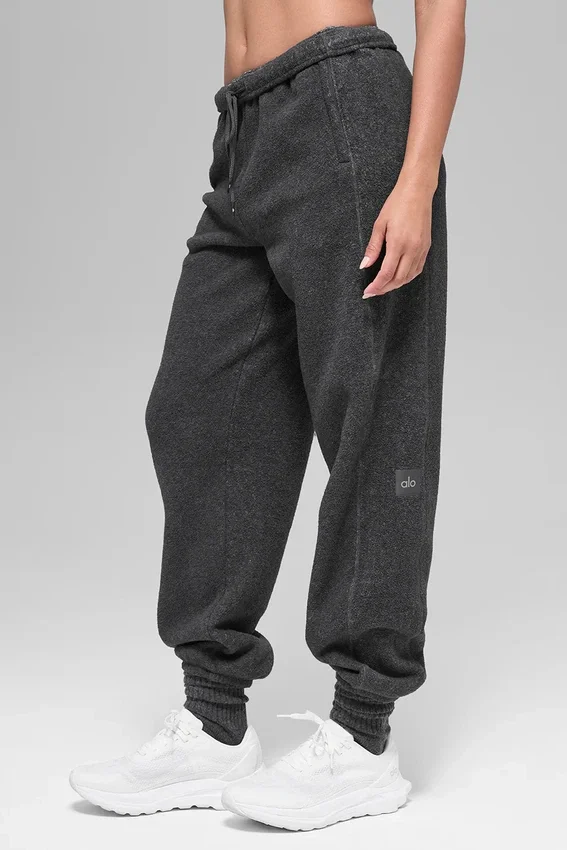 Pantaloni da jogging Retreat in pile polare High-Waist - Grigio scuro melange