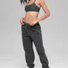 Pantaloni da jogging Retreat in pile polare High-Waist - Grigio scuro melange