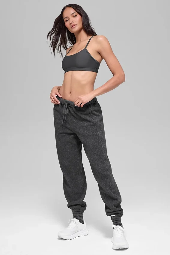 Pantaloni da jogging Retreat in pile polare High-Waist - Grigio scuro melange
