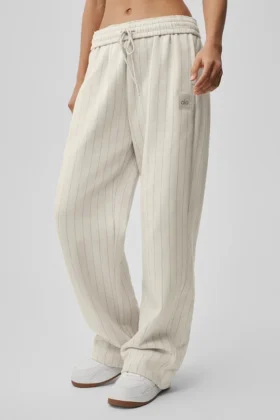 Pantaloni della tuta a gamba dritta gessati - Gessato color osso
