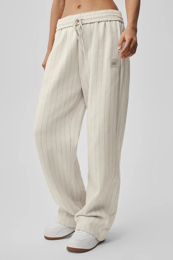 Pantaloni della tuta a gamba dritta gessati - Gessato color osso
