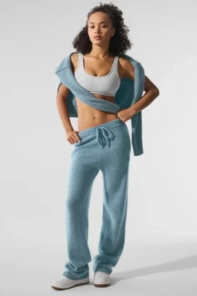Pantaloni della tuta della linea New Class in misto lana e cashmere - Blu celeste melange granito