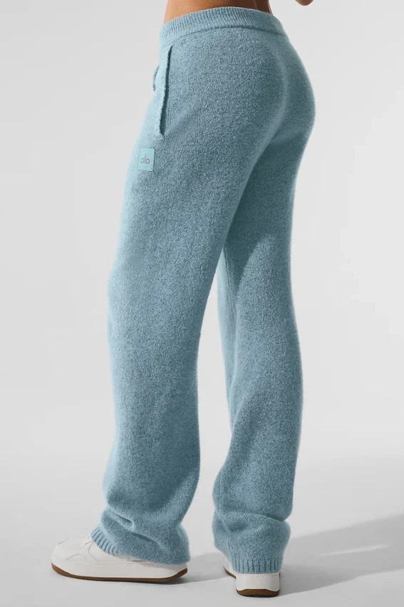 Pantaloni della tuta della linea New Class in misto lana e cashmere - Blu celeste melange granito