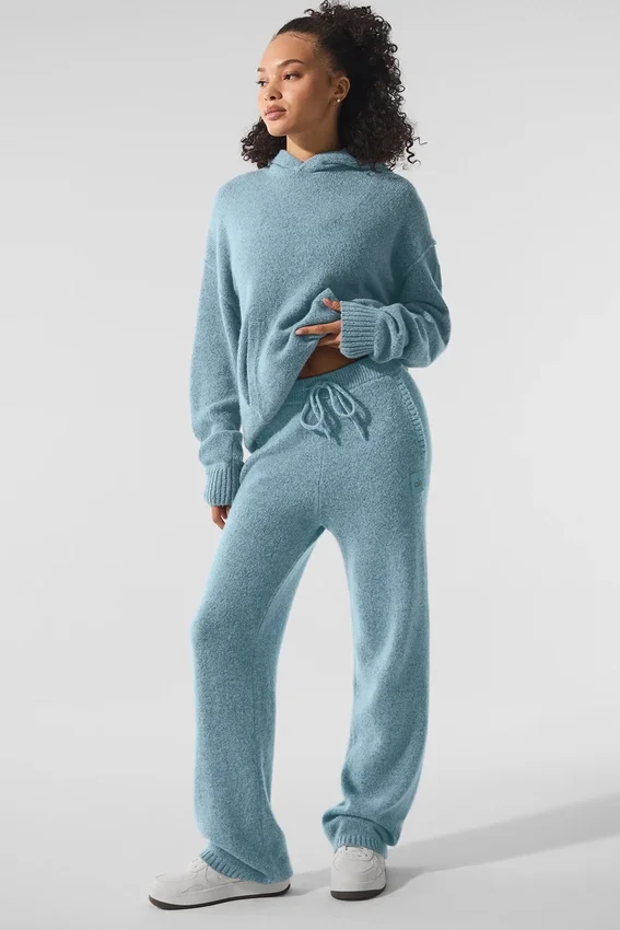 Pantaloni della tuta della linea New Class in misto lana e cashmere - Blu celeste melange granito