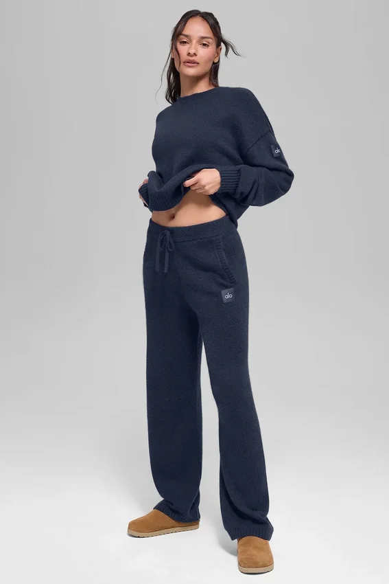 Pantaloni della tuta della linea New Class in misto lana e cashmere - Blu navy