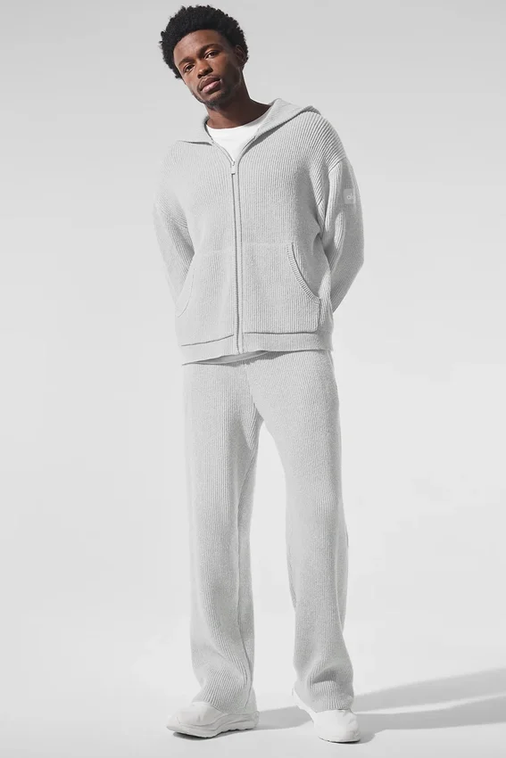 Pantaloni della tuta Domain in maglia a coste - Grigio melange sportivo
