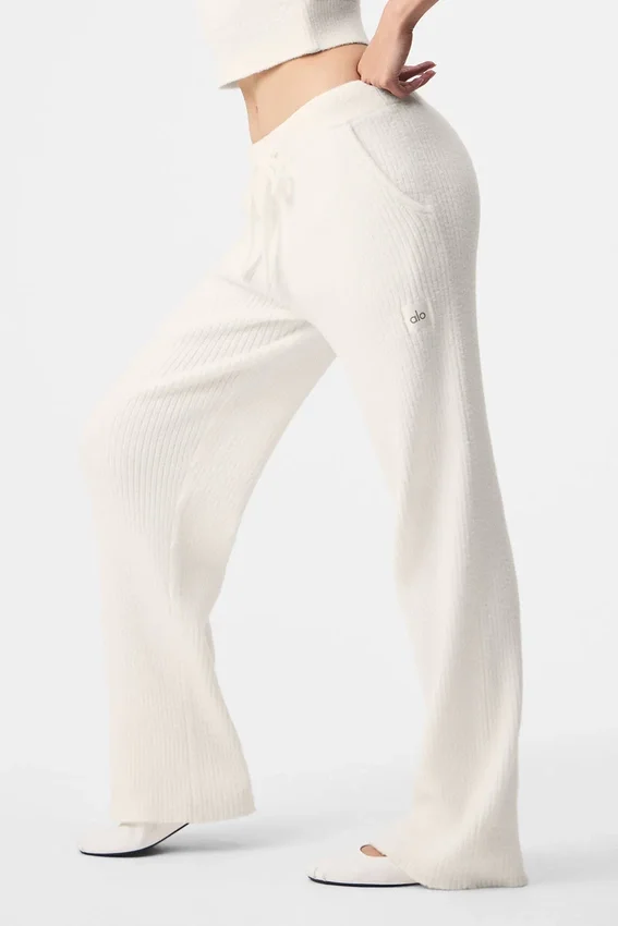 Pantaloni High-Waist e gamba larga Snuggle up Maglione - Avorio