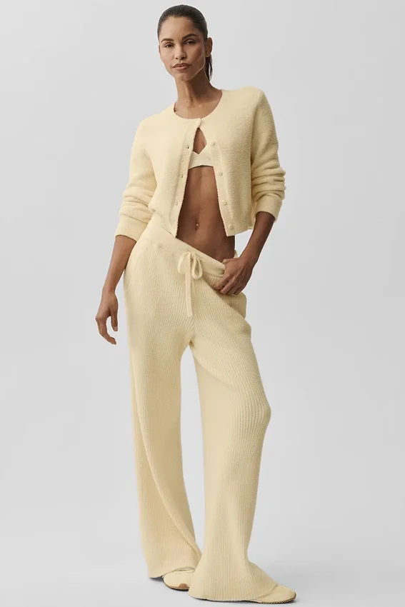Pantaloni High-Waist e gamba larga Snuggle Up Maglione - Giallo candela