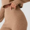 Pantaloni High-Waist in cashmere con trama a nido d'ape - Mandorla tostata