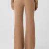 Pantaloni High-Waist in cashmere con trama a nido d'ape - Mandorla tostata