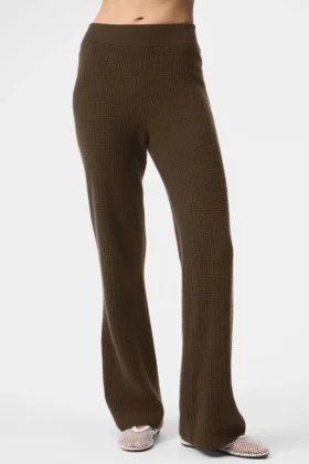 Pantaloni High-Waist in cashmere con trama a nido d'ape morbida - Espresso