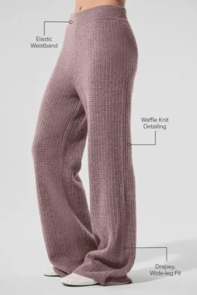 Pantaloni High-Waist in cashmere con trama a nido d’ape morbida – Grigio fungo melange