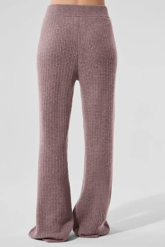 Pantaloni High-Waist in cashmere con trama a nido d'ape morbida - Grigio fungo melange