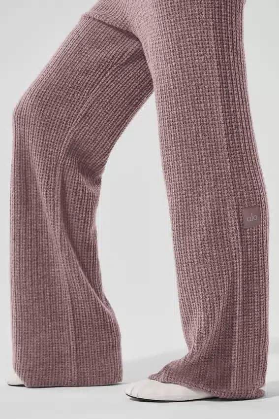 Pantaloni High-Waist in cashmere con trama a nido d'ape morbida - Grigio fungo melange