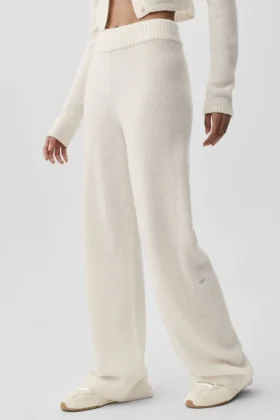 Pantaloni High-Waist in lana e cashmere a gamba larga - Avorio