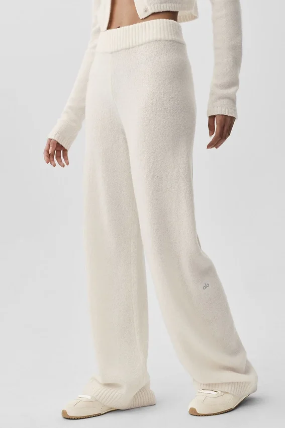 Pantaloni High-Waist in lana e cashmere a gamba larga - Avorio