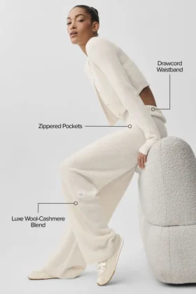 Pantaloni High-Waist in lana e cashmere a gamba larga – Avorio