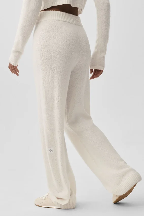 Pantaloni High-Waist in lana e cashmere a gamba larga - Avorio