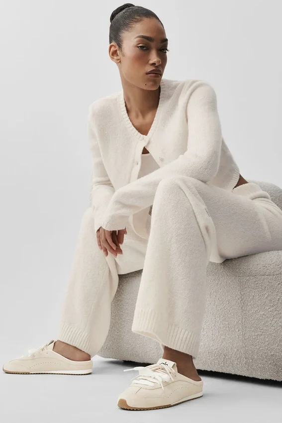 Pantaloni High-Waist in lana e cashmere a gamba larga - Avorio