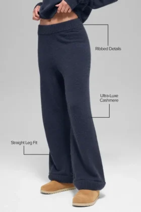 Pantaloni High-Waist in lana e cashmere a gamba larga – Blu navy