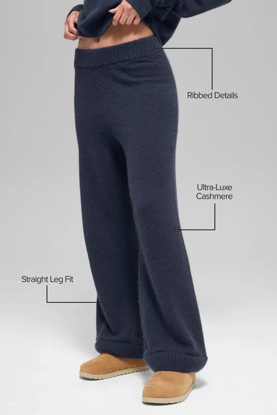 Pantaloni High-Waist in lana e cashmere a gamba larga - Blu navy
