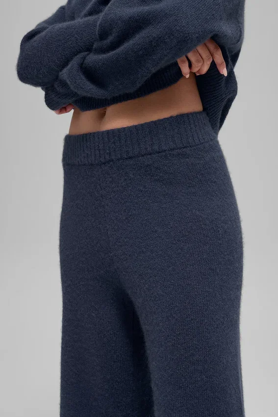 Pantaloni High-Waist in lana e cashmere a gamba larga - Blu navy