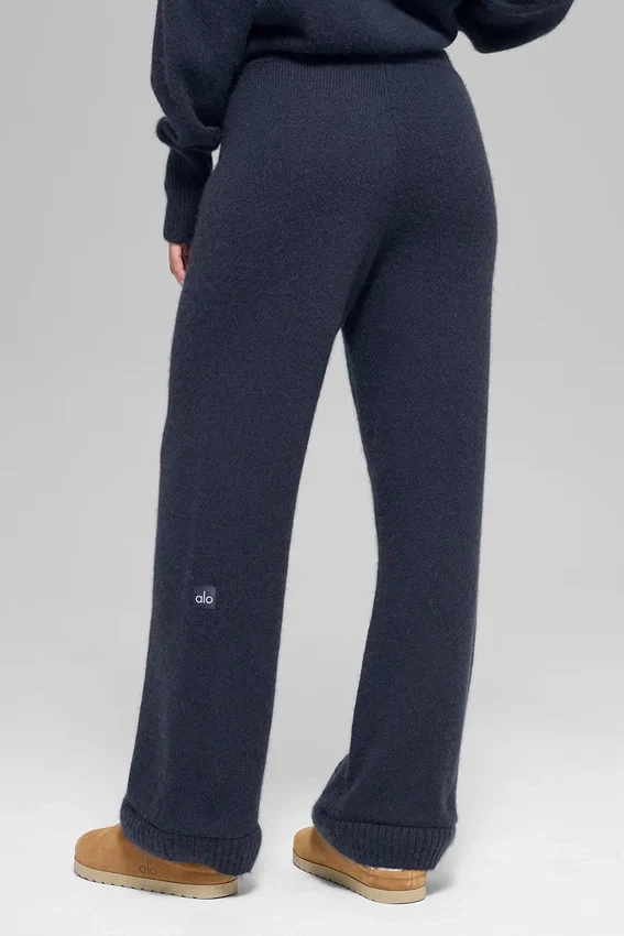 Pantaloni High-Waist in lana e cashmere a gamba larga - Blu navy
