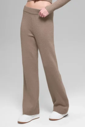 Pantaloni High-Waist in lana e cashmere a gamba larga - Chai Latte