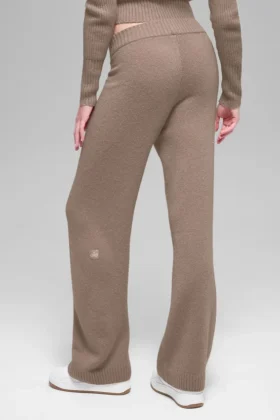 Pantaloni High-Waist in lana e cashmere a gamba larga – Chai Latte