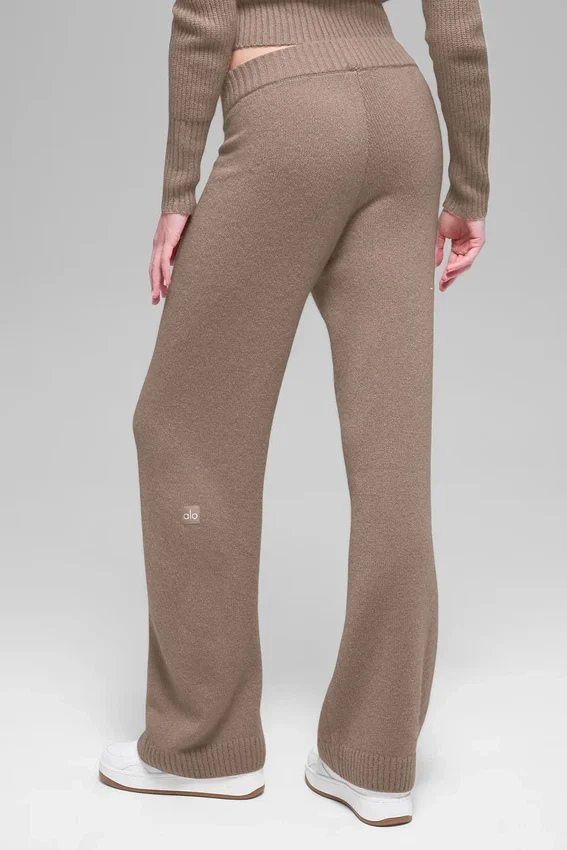 Pantaloni High-Waist in lana e cashmere a gamba larga - Chai Latte