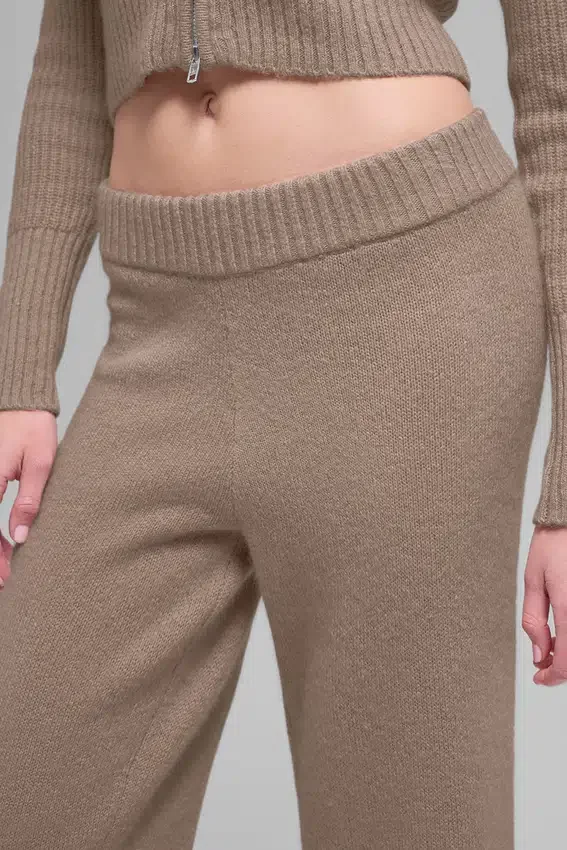 Pantaloni High-Waist in lana e cashmere a gamba larga - Chai Latte