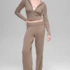 Pantaloni High-Waist in lana e cashmere a gamba larga - Chai Latte