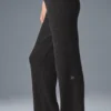 Pantaloni High-Waist in morbido cashmere a trama a nido d’ape - Grigio scuro melange