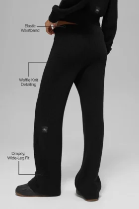 Pantaloni High-Waist in morbido cashmere a trama a nido d’ape – Nero