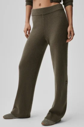 Pantaloni High-Waist New Class a gamba larga in misto lana e cashmere - Olive Tree