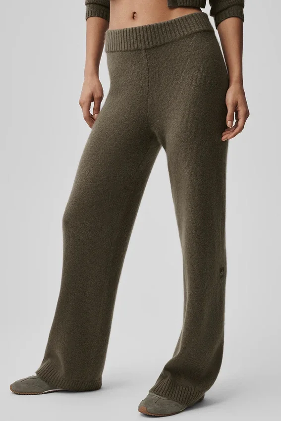 Pantaloni High-Waist New Class a gamba larga in misto lana e cashmere - Olive Tree