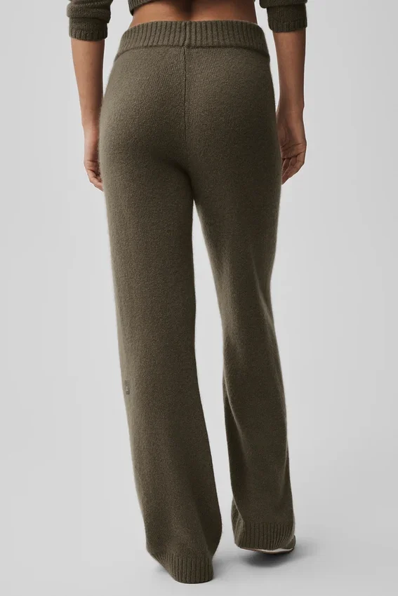 Pantaloni High-Waist New Class a gamba larga in misto lana e cashmere - Olive Tree