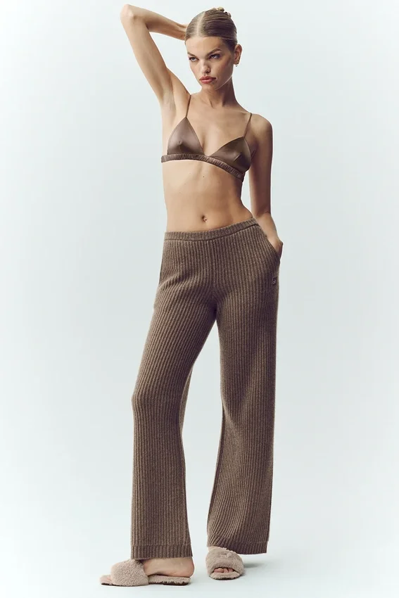 Pantaloni High-Waist Northstar in cashmere a gamba dritta - Alpine Cocoa Heather
