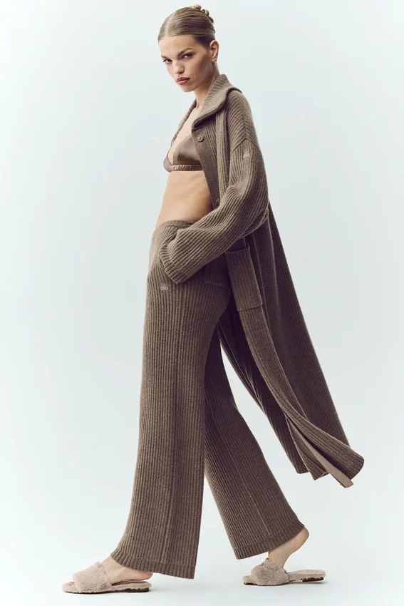 Pantaloni High-Waist Northstar in cashmere a gamba dritta - Alpine Cocoa Heather