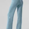 Pantaloni in cashmere High-Waist con trama a nido d’ape morbida - Blu celeste melange
