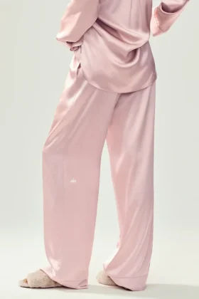 Pantaloni in seta lucente (lunghi) – Rosa champagne