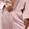 Pantaloni in seta lucente (lunghi) - Rosa champagne