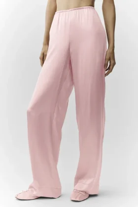 Pantaloni in seta lucida (vestibilità regolare) – Rosa champagne