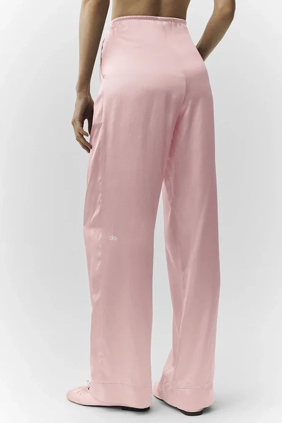 Pantaloni in seta lucida (vestibilità regolare) - Rosa champagne