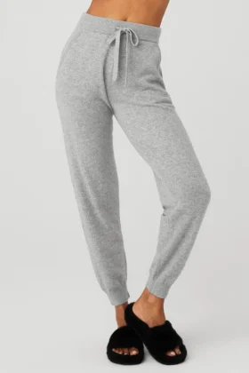 Pantaloni Jet Set in cashmere High-Waist - Grigio tortora melange